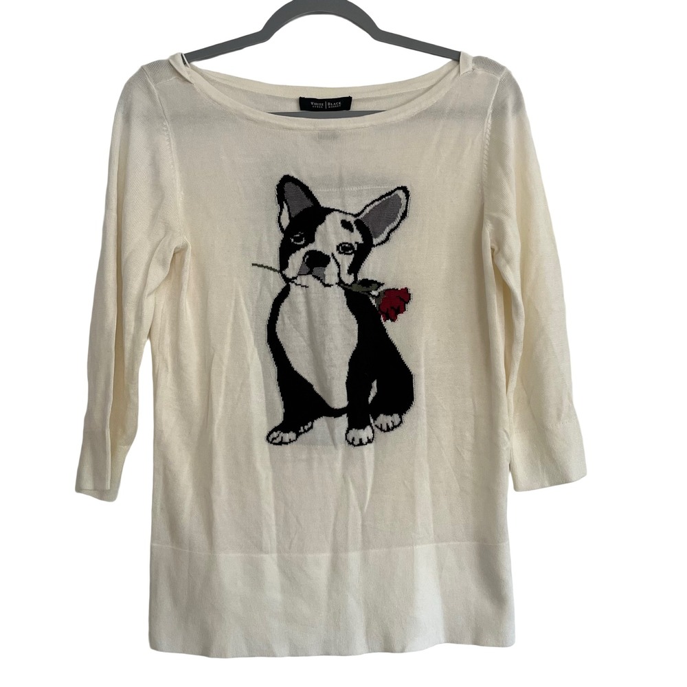 White House Black Market Frenchie Sweater Womens M Ecru NWT 3Q Frenchie PO Rose